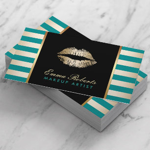 Carte De Visite Gold Lipstick Moderne Turquoise & Gold Stripes Sal