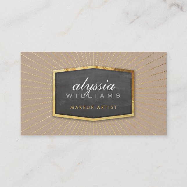 Carte De Visite GOLD LOGO art déco élégant sunburst chic kraft (Devant)