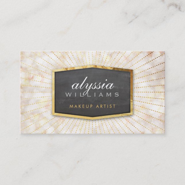 Carte De Visite GOLD LOGO art déco élégant sunburst gris bokeh (Devant)