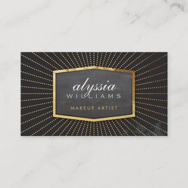 Carte De Visite GOLD LOGO art déco élégant sunburst noir élégant (Devant)