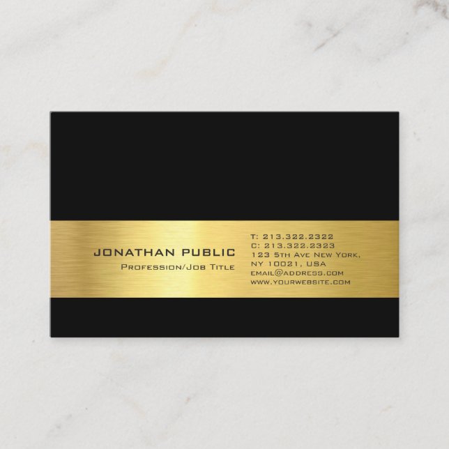 Carte De Visite Gold Look Professional Design moderne élégant Noir (Devant)