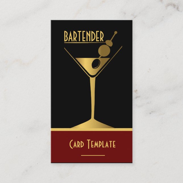 Carte De Visite Gold Metallic Cocktail Logo Barman (Devant)