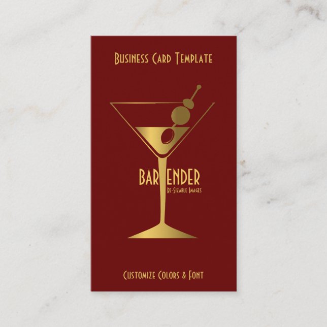 Carte De Visite Gold Metallic Cocktail Logo Barman (Devant)