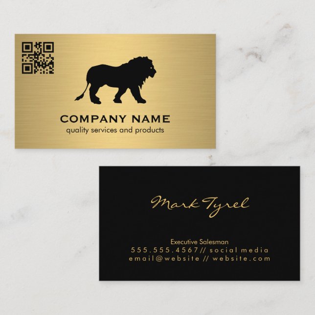 Carte De Visite Gold Metallic / Lion Icon / code QR Scan (Devant / Derrière)