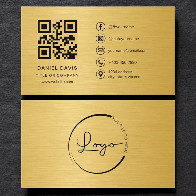 Carte De Visite Gold Metallic Professional Company Logo QR Code  (Créateur téléchargé)