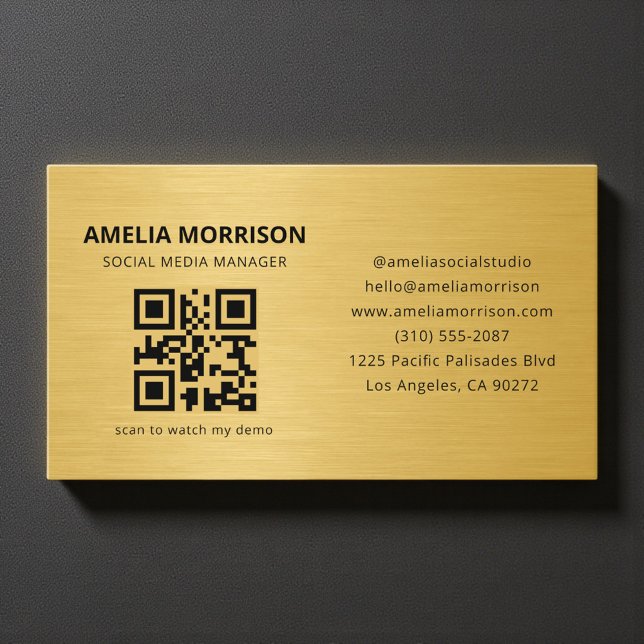 Carte De Visite Gold Metallic QR Code Minimalist Professional (Créateur téléchargé)