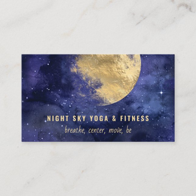 Carte De Visite Gold Moon Blue Aquarelle Nuit Ciel Nebula (Devant)