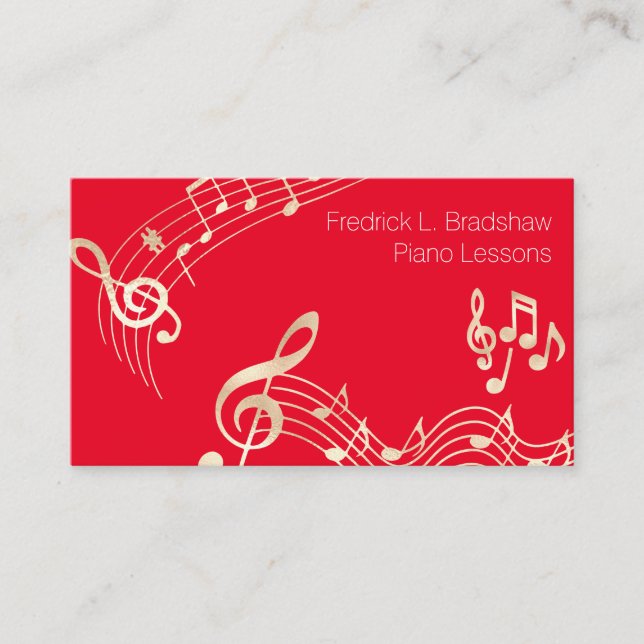 Carte De Visite Gold Music Notes sur Red (Devant)