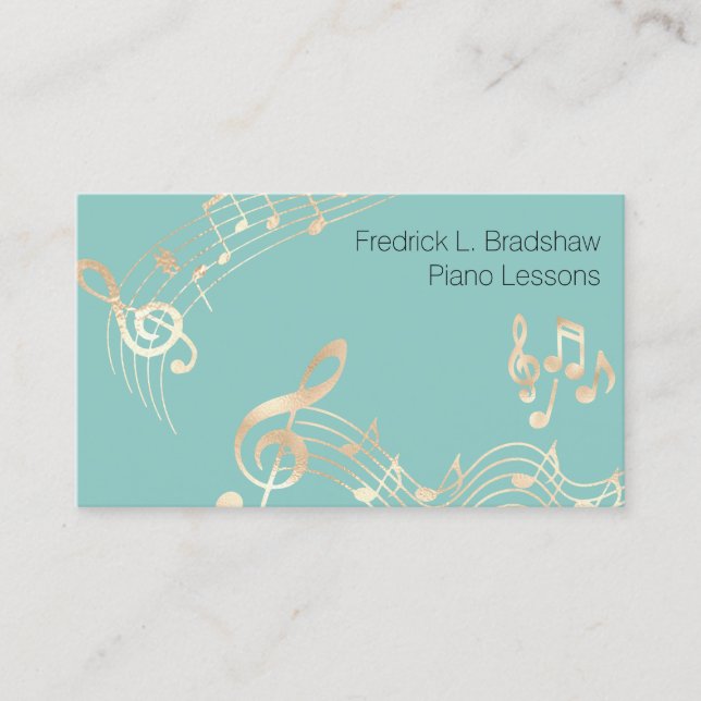 Carte De Visite Gold Music Notes sur Turquoise (Devant)