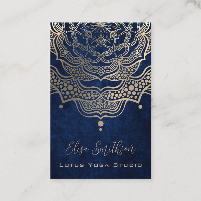 Carte De Visite Gold & Navy Classy Elegant Yoga Reiki Mandala (Devant)