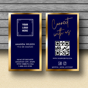 Carte De Visite GOLD NAVY Social Media QR Code Photo Professionnel