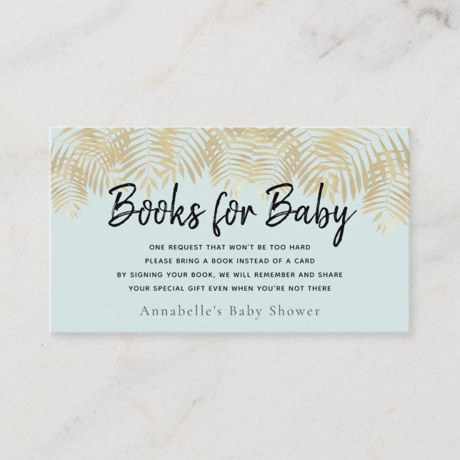 Carte De Visite Gold Palm Tree Green Baby shower Demande de réserv (Devant)