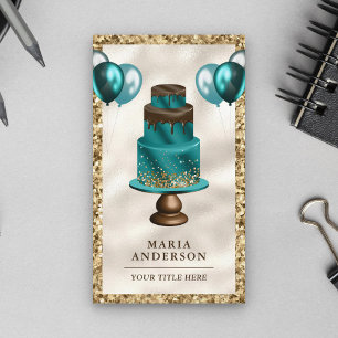 Carte De Visite Gold Parties scintillant Turquoise Cake Balloons P