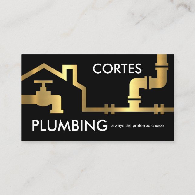 Carte De Visite Gold Pipes Building Frame Plumber Service (Devant)