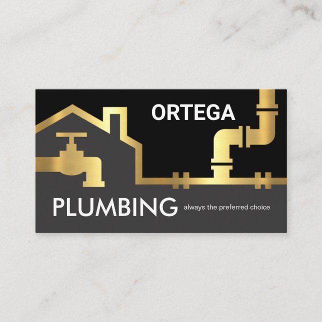 Carte De Visite Gold Pipes Building Frame Plumber Service (Devant)