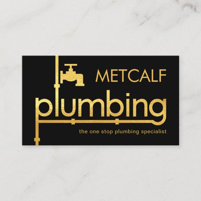 Carte De Visite Gold Plumber Plumbing Pipeline Signage (Devant)