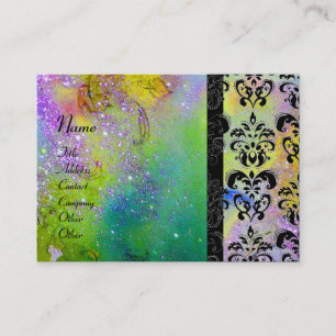 Carte De Visite GOLD PURPLE SPARKLING DAMASK MONOGRAM vert jaune
