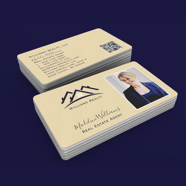 Carte De Visite Gold Real Estate Agent Photo QR Code (Créateur téléchargé)