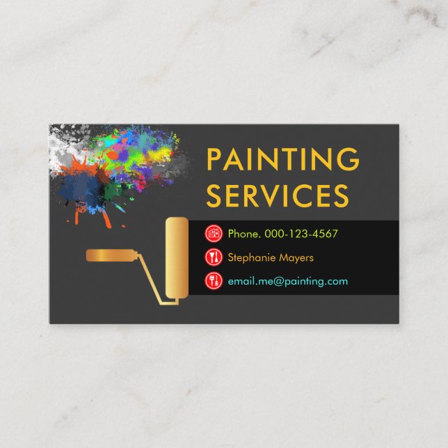 Carte De Visite Gold Roller Brush Painting Paint Splatter (Devant)