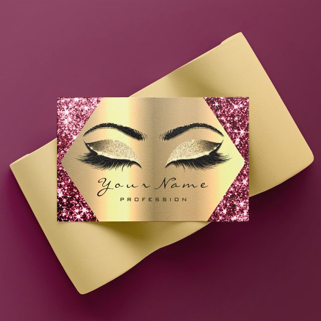 Carte De Visite Gold Sepia Parties scintillant maquillage Artiste  (Gold Sepia Glitter Makeup Artist Lashes Burgundy Business Card)