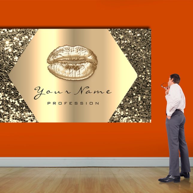 Carte De Visite Gold Sepia Parties scintillant maquillage Artiste  (Gold Sepia Glitter Makeup Artist Kiss Lips Beauty Business Card)