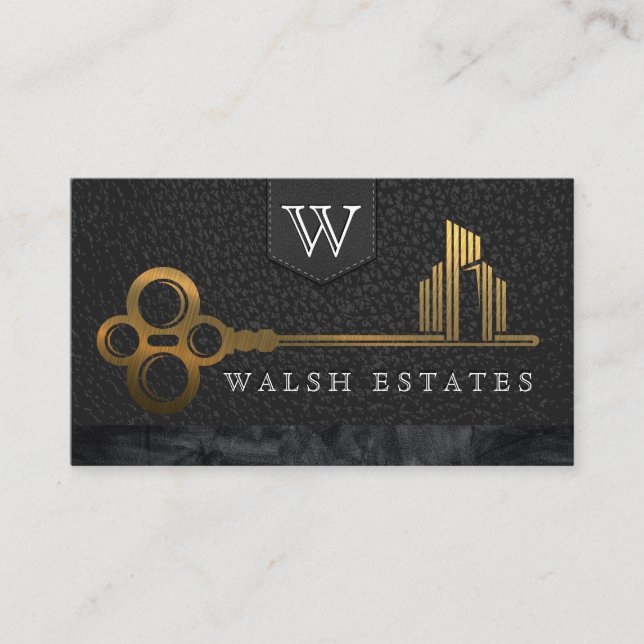 Carte De Visite Gold Skeleton Key City Logo | Cuir (Devant)