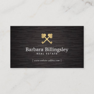 Carte De Visite Gold Skeleton Key Logo Immobilier, Broker Wood
