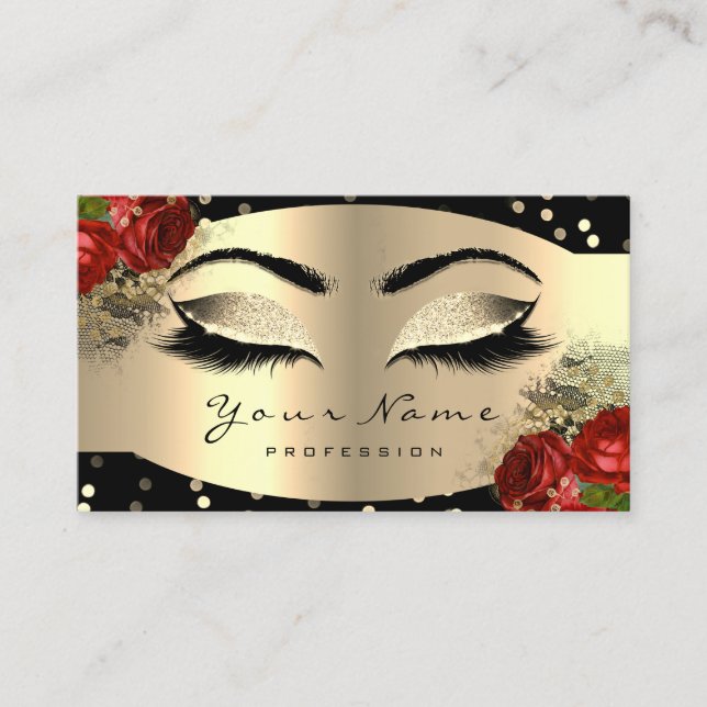 Carte De Visite Gold Sparkeup Artist Lashes Floral Rose rouge (Devant)