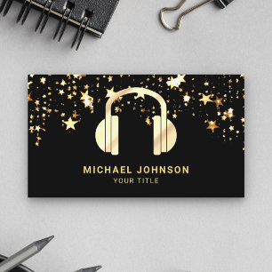 Carte De Visite Gold Stars Confetti Black Gold Casques DJ