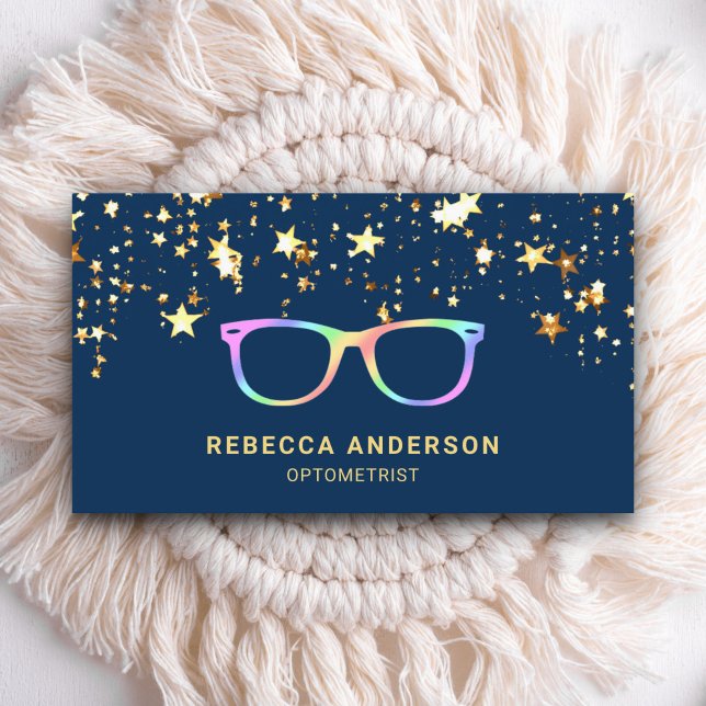 Carte De Visite Gold Stars Confetti Rainbow lunettes d'oeil Optici (Créateur téléchargé)