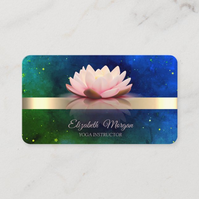 Carte De Visite Gold Stripe, Étoiles, Lotus Flower Yoga (Devant)
