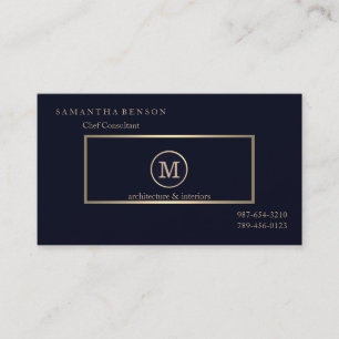 Carte De Visite Gold Striped Monogramme Moderne Stylist Marine Ble