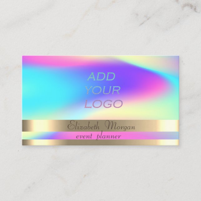 Carte De Visite Gold Stripes Ombre Holographic Ajouter Votre Logo (Devant)