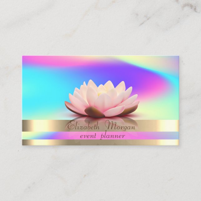Carte De Visite Gold Stripes Ombre Holographique Iridescente Lotus (Devant)
