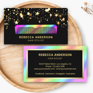 Carte De Visite Gold Styliste Confetti Rainbow Comb