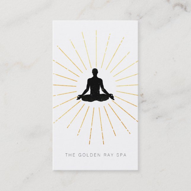 Carte De Visite *~* Gold Sun Rays Méditation Homme Yoga Pose (Devant)
