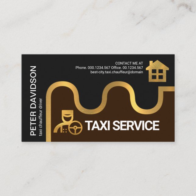Carte De Visite Gold Taxi Transport Route Home Destination Driver (Devant)