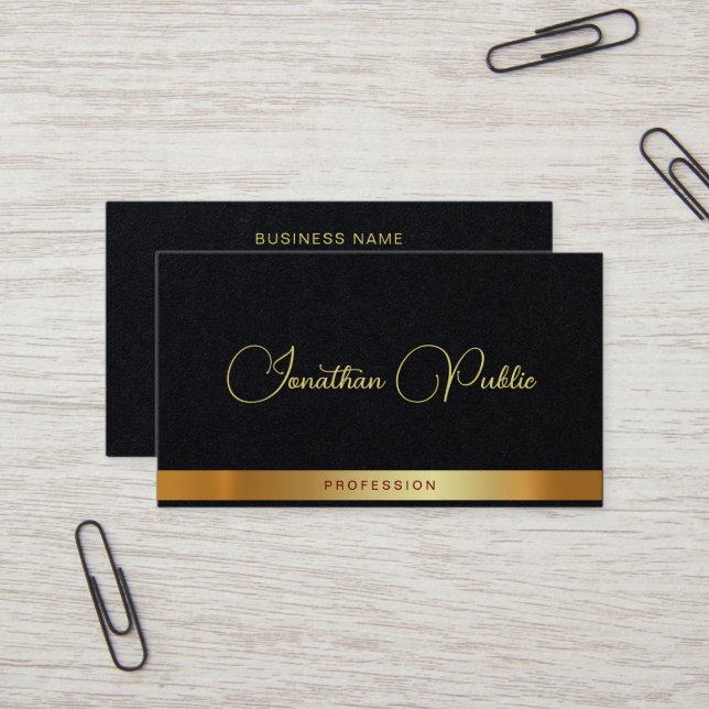 Carte De Visite Gold Text Typography Name Luxury Premium Thick (Devant/Arrière en situation)