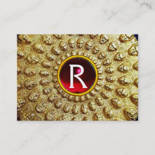 Carte De Visite GOLD THRACIEN DISQUE MONOGRAM Red Ruby Gem