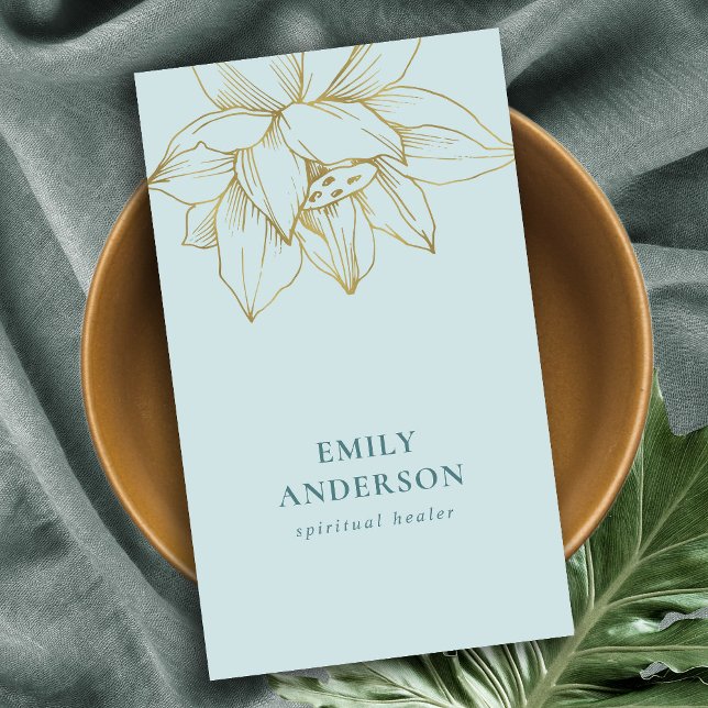 CARTE DE VISITE GOLD TURQUOISE BLEU LOTUS SIMPLE REIKI SPIRITUEL H (Créateur téléchargé)