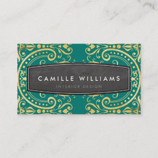 Carte De Visite GOLD vintage élégant filigree classe vert émeraude