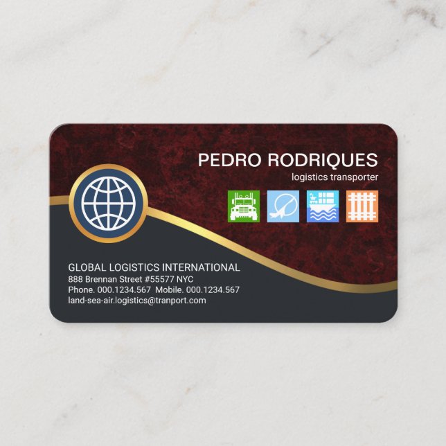 Carte De Visite Gold Wave Land Air Sea Rail Logistique (Devant)