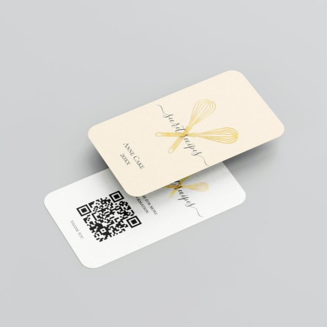 Carte De Visite Gold Whisk Bakery Chef Traiteur modifiable Code Qr (Créateur téléchargé)