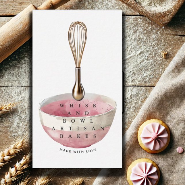 Carte De Visite Gold Whisk Pink Baker boulangerie Chef traiteur (Créateur téléchargé)