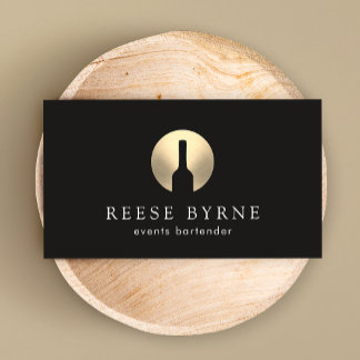 Carte De Visite Gold Wine Bottle Événements Bartender Logo