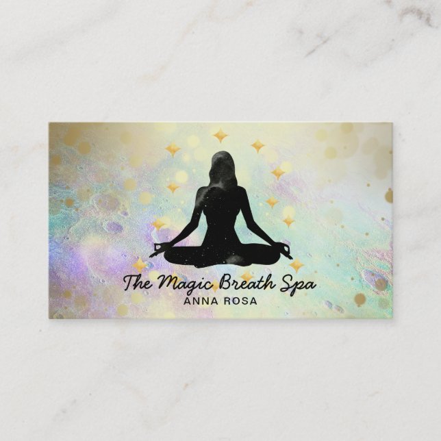 Carte De Visite *~ Gold Woman Yoga Parties scintillant méditation  (Devant)