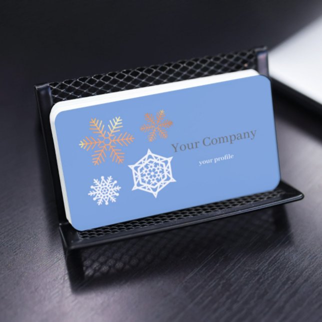 Carte De Visite golden and white snowflakes in light blue  (Créateur téléchargé)