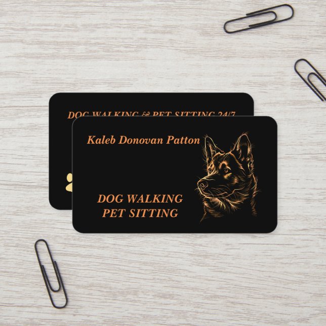 Carte De Visite Golden Black Akita Chien Animaux de compagnie Sitt (Devant/Arrière en situation)
