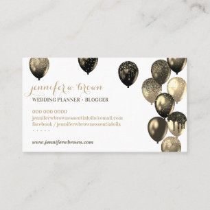 Carte De Visite Golden Black Party Event Planner Elegant Ballons
