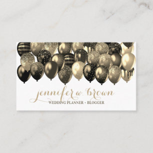 Carte De Visite Golden Black Party Event Planner Elegant Ballons